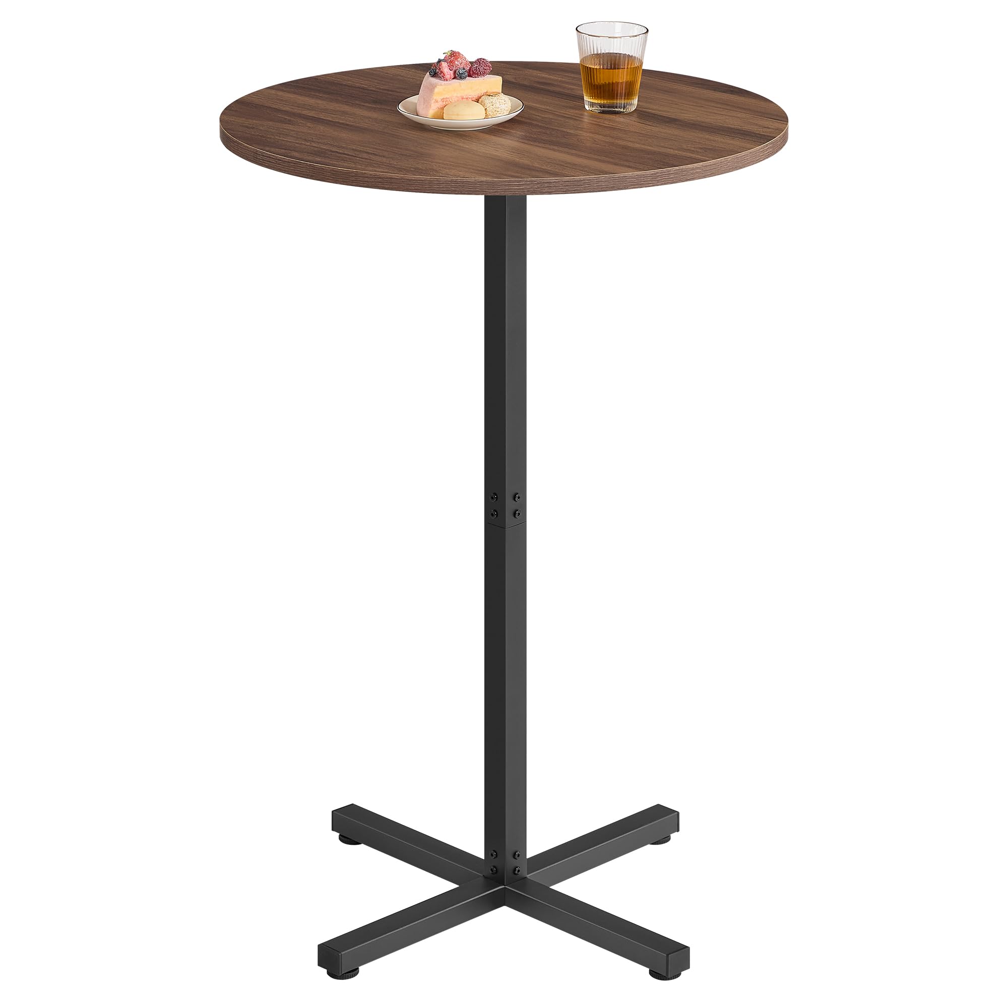 Round Cocktail Table, High Top Bar Pub Table with Metal Frame and Cross Base, for 2-3 People, Modern, Easy to Assemble, 23.6 x 41.1 Inches, Natural Walnut