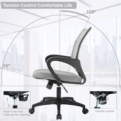 Ergonomic Office Chair | Mid-Back Swivel Desk Chair | Breathable Backrest & Lumbar Support | Adjustable Height | Sponge Seat | Rolling Wheels | Grey | for Adults & Women | Pack of 2