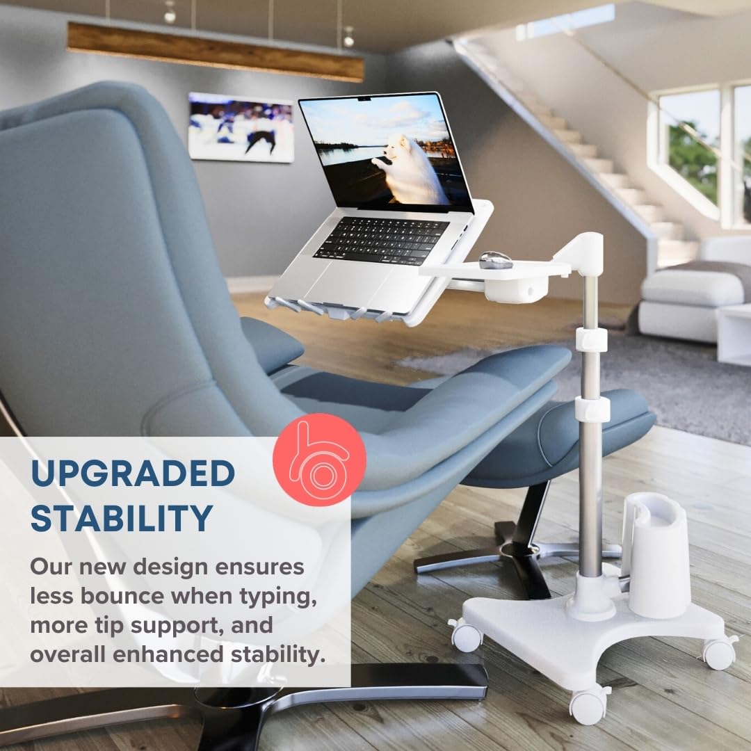 G2 Deluxe Adjustable Laptop Stand – Rolling Computer Desk & Ergonomic Table for Bed, Sofa, or Office – Portable Mobile Workstation with Tilt – Fits Devices up to 16″ - Silver & White