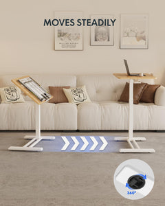 H7 PRO Mobile Standing Desk Adjustable Overbed Table Pneumatic with Wheels 55°Tiltable Portable Laptop Desk Rolling Computer Cart Foldable Bedside Table(27.6