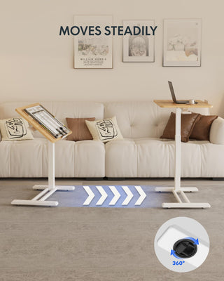 H7 PRO Mobile Standing Desk Adjustable Overbed Table Pneumatic with Wheels 55°Tiltable Portable Laptop Desk Rolling Computer Cart Foldable Bedside Table(27.6