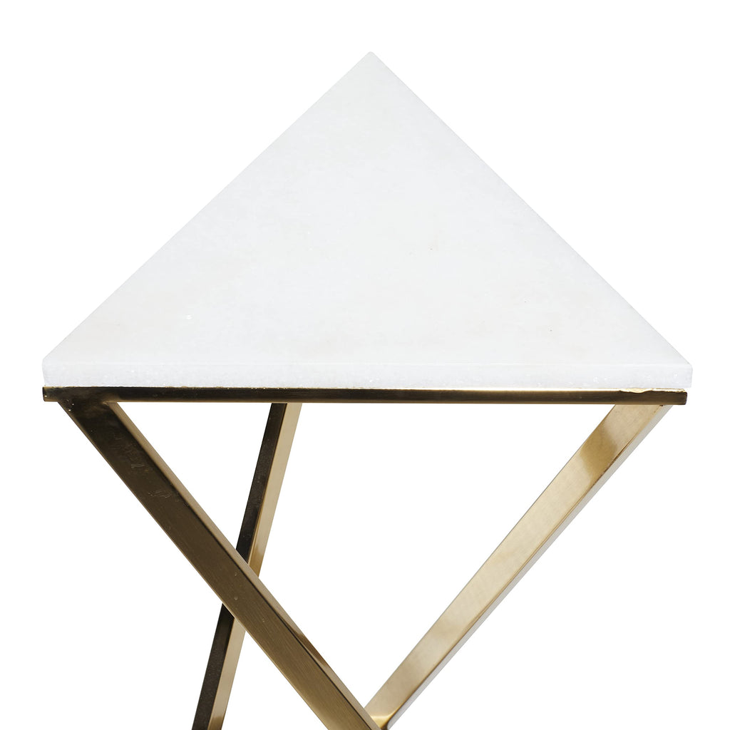 Metal Side End Accent Table End Table with Marble Top, Set of 2 Side Table 14"W, 24"H, Gold