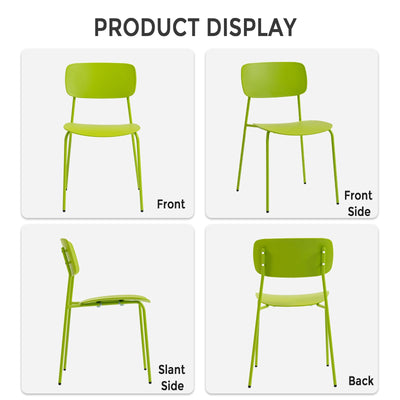 Stackable Chairs Set of 4, Metal Waiting Room Chairs with Plastic Seat, Capacity 300lbs, Stacking Chairs for Office Conference Break Room Lobby, Green