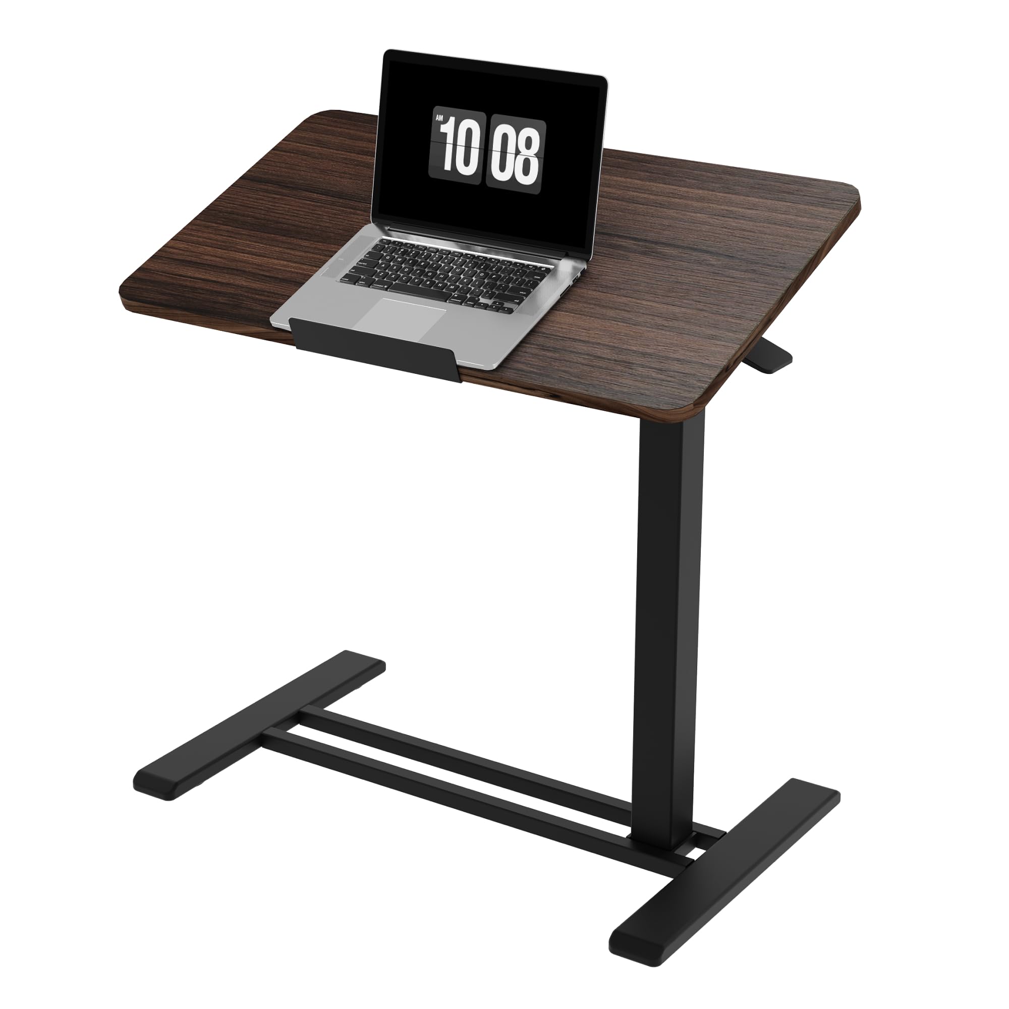 H7 PRO Mobile Standing Desk Adjustable Overbed Table Pneumatic with Wheels 55°Tiltable Portable Laptop Desk Rolling Computer Cart Foldable Bedside Table(27.6" W x 15.7" D, Rustic Brown)