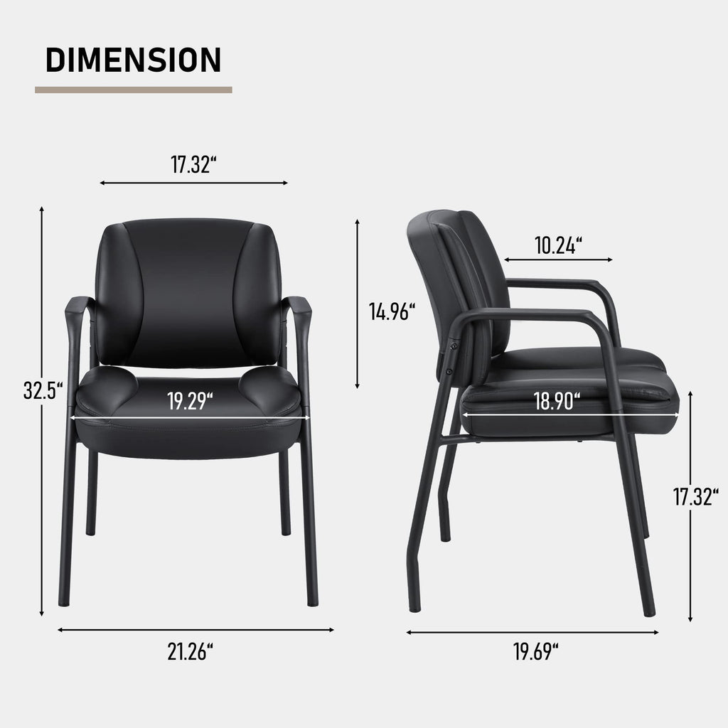 Office Guest Chair Waiting Room Reception Chairs Set of 2, PU Leather Executive Desk Chair with Padded Armrests for Meeting Conference (Black)