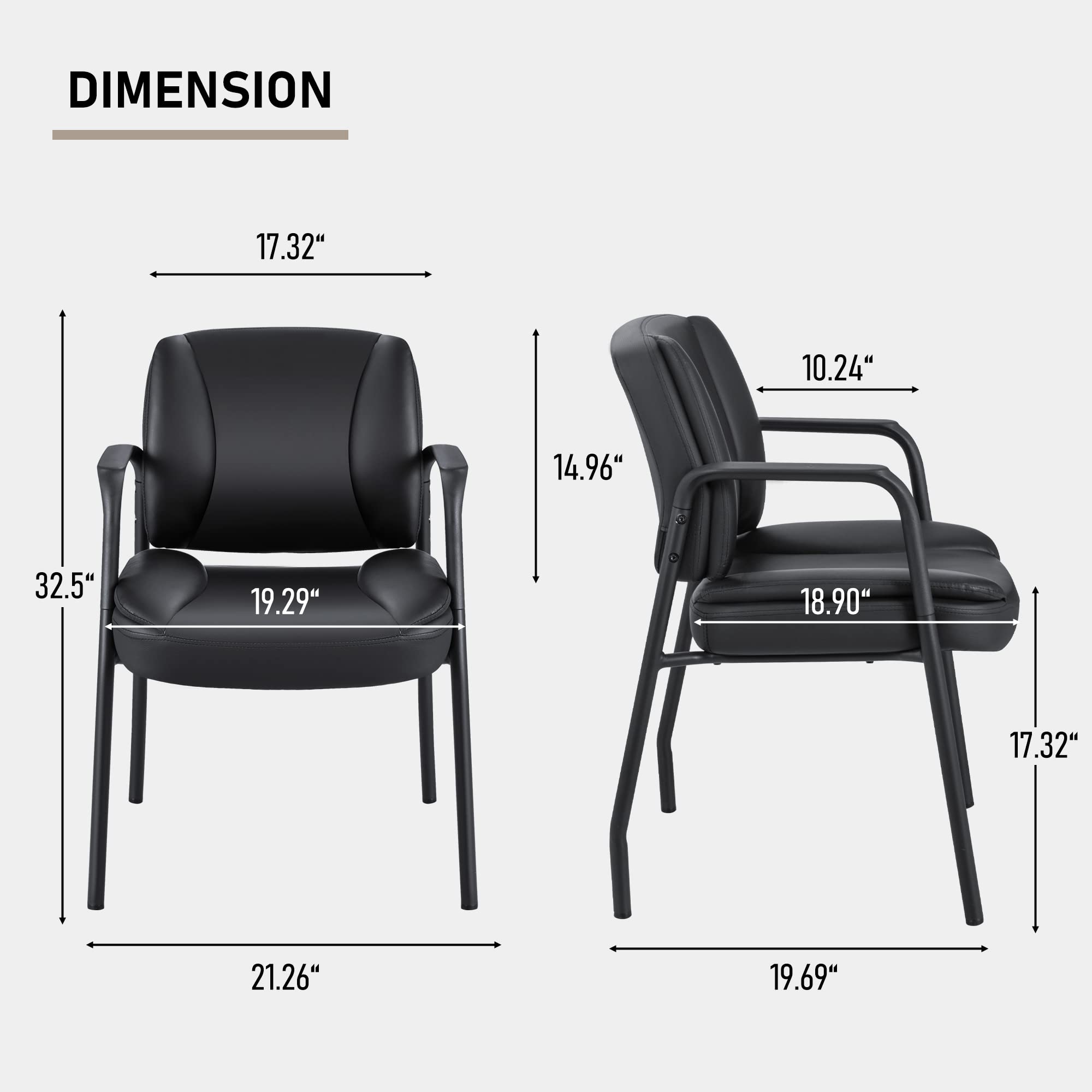 Office Guest Chair Waiting Room Reception Chairs Set of 2, PU Leather Executive Desk Chair with Padded Armrests for Meeting Conference (Black)
