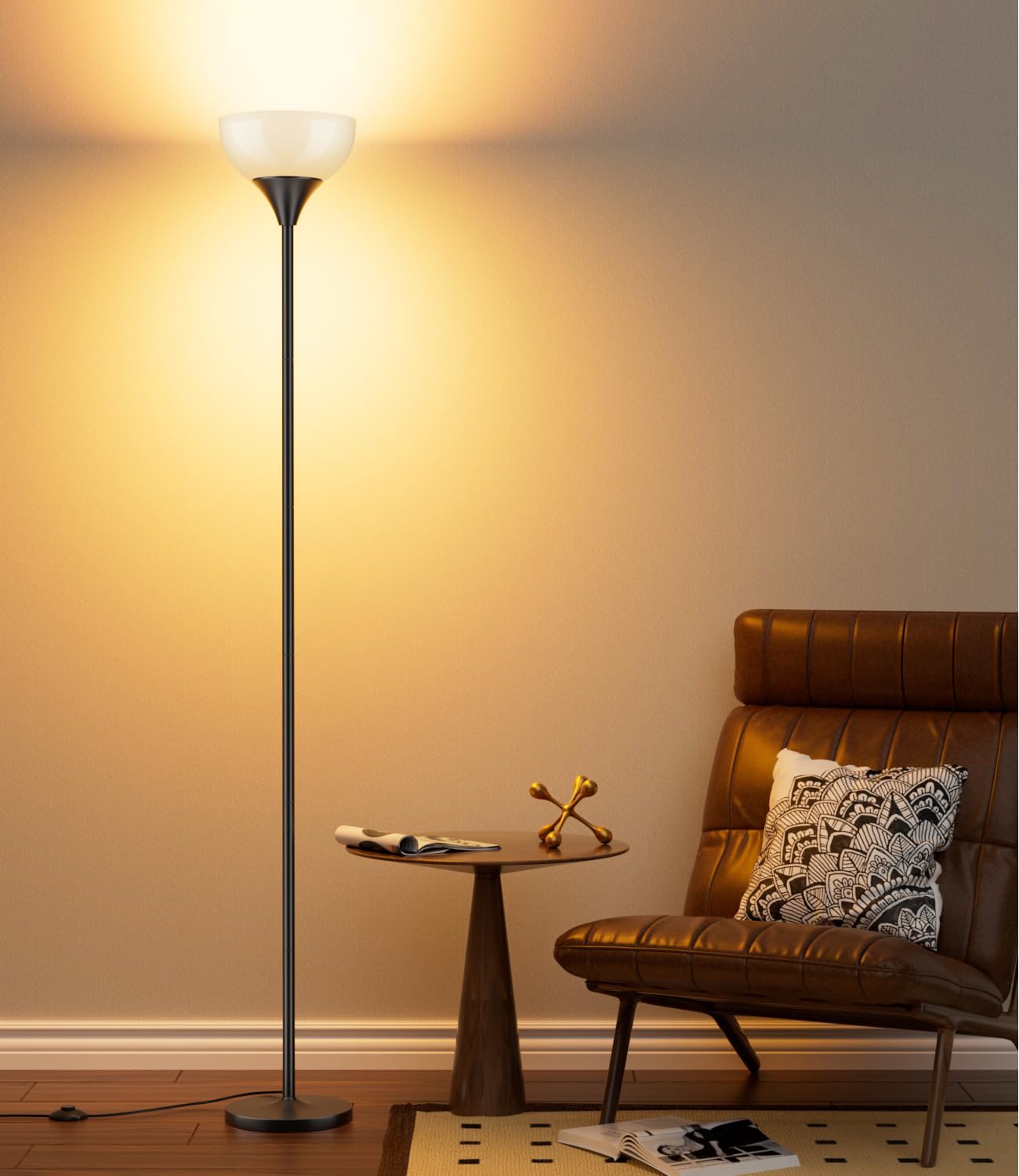 Torchiere Floor Lamp,1200LM Dimmable Standing Lamps with Remote and Foot Switch,Custom Color Temperature Super Bright Tall Lamp for Living Room Bedroom Office,Floor Light with 12W LED Bulb
