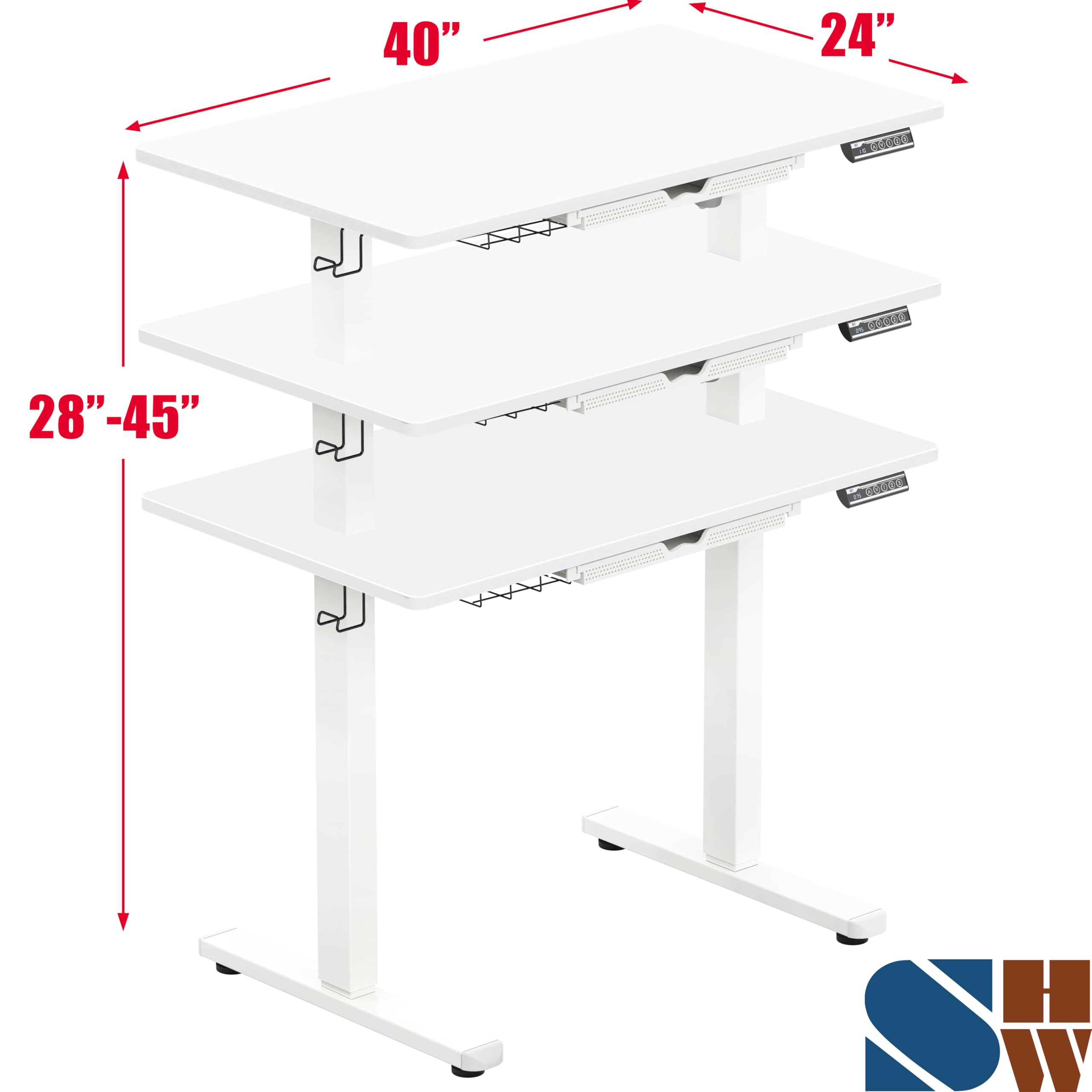 40-Inch Electric Height Adjustable Standing Desk with Drawer, Memory Preset and Cable Management Tray, White