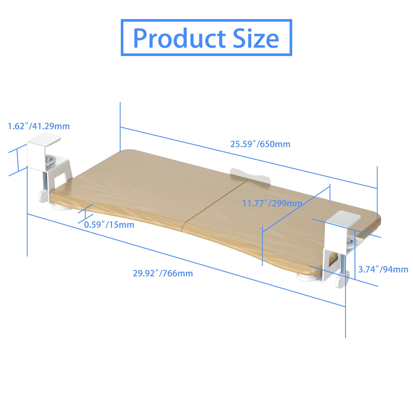 Keyboard Tray Under Desk Pull Out with C Clamp Mount, Computer Keyboard & Mouse Tray, 25.6 (30 Including Clamps) x 11.8 inch Slide-Out Platform Computer Drawer for Typing, Light Wood, DSF1QM