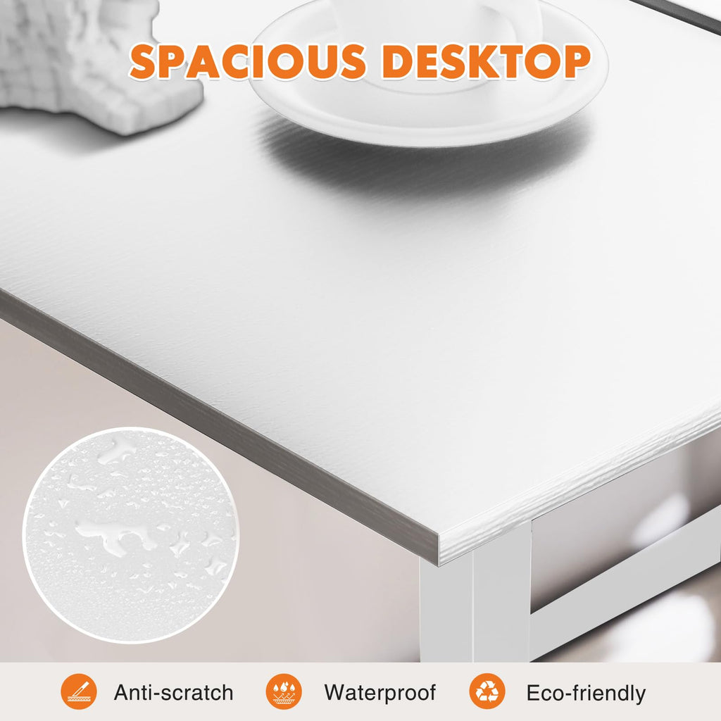 Computer Small Office Desk 32 Inch Student Study Writing Work with Metal Frame Wood Tabletop Modern Simple PC Home Bedroom Table, Computer Table, White