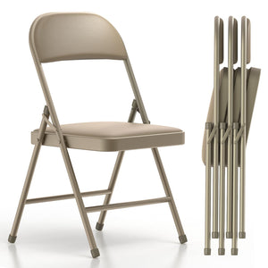 4 Pack Folding Chairs with Padded Vinyl Cushion Chairs with Comfortable Cushion and Durable Steel Frame for Home and Office, for Indoor and Outdoor Events (Kahki, Vinyl)