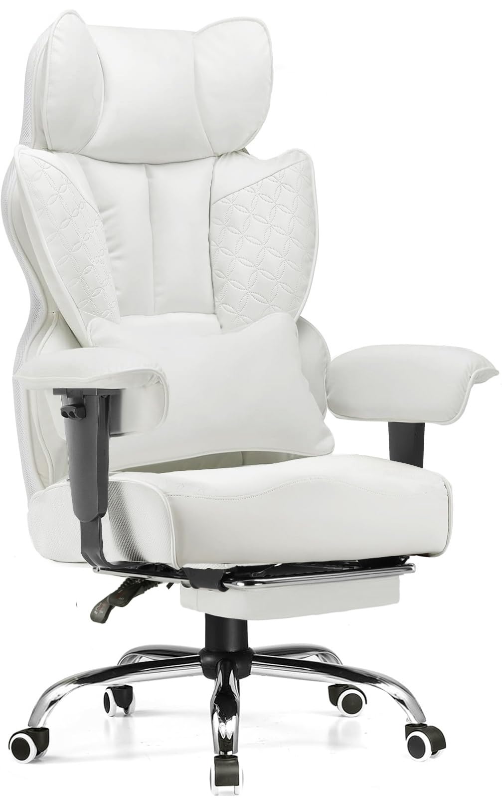 Big and Tall Gaming Chair 400lbs Heavy Duty Office Chair with Foot Rest & Ergonomic Pocket Spring Lumbar Support, High Back Executive Computer Desk Chair for Lower Back Pain Relief, White