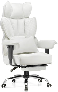 Big and Tall Gaming Chair 400lbs Heavy Duty Office Chair with Foot Rest & Ergonomic Pocket Spring Lumbar Support, High Back Executive Computer Desk Chair for Lower Back Pain Relief, White