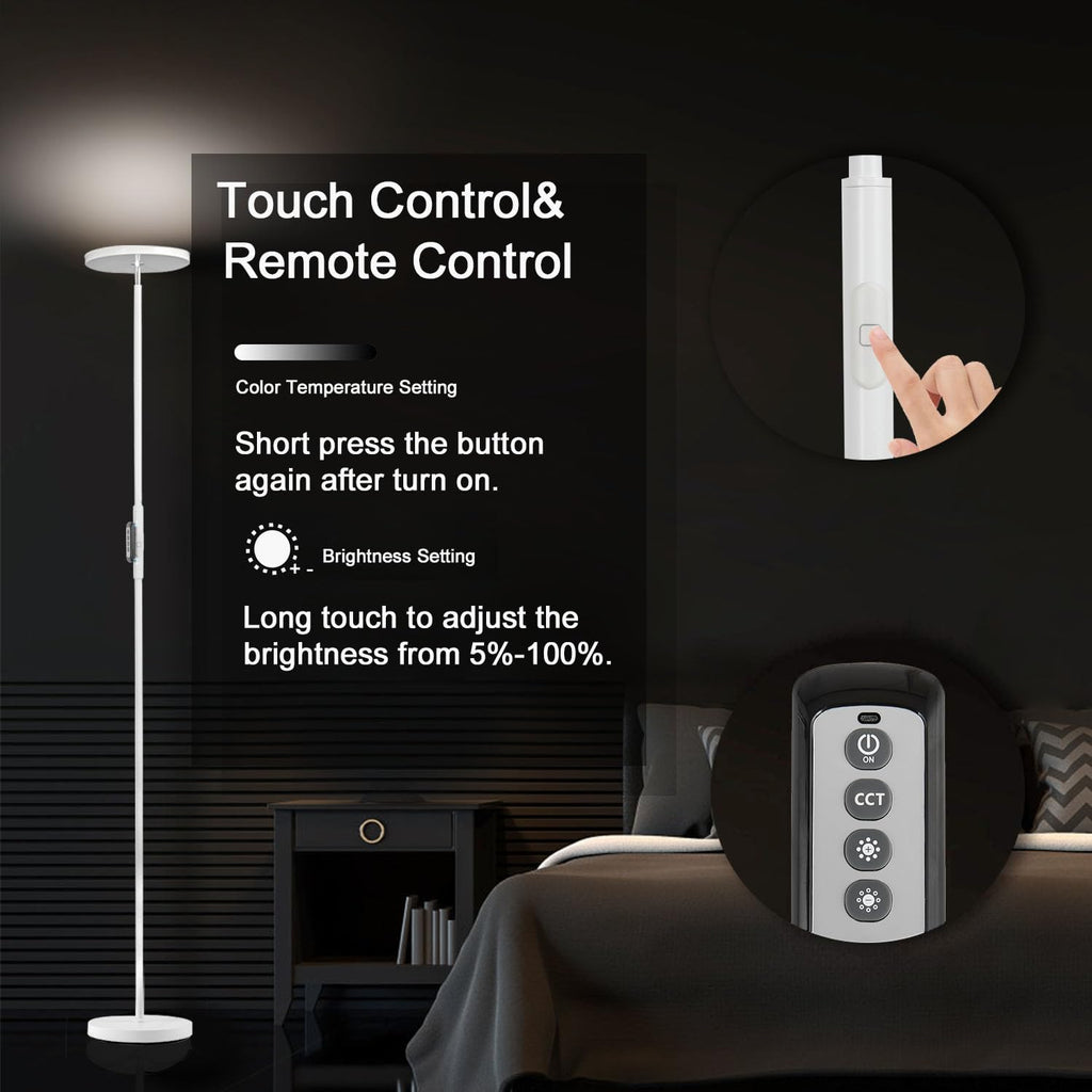 Floor Lamp,30W/2400LM Sky LED Modern Torchiere 3 Color Temperatures Super Bright -Tall Standing Pole Light with Remote & Touch Control for Living Room,Bed Room,Office (Pearl White)