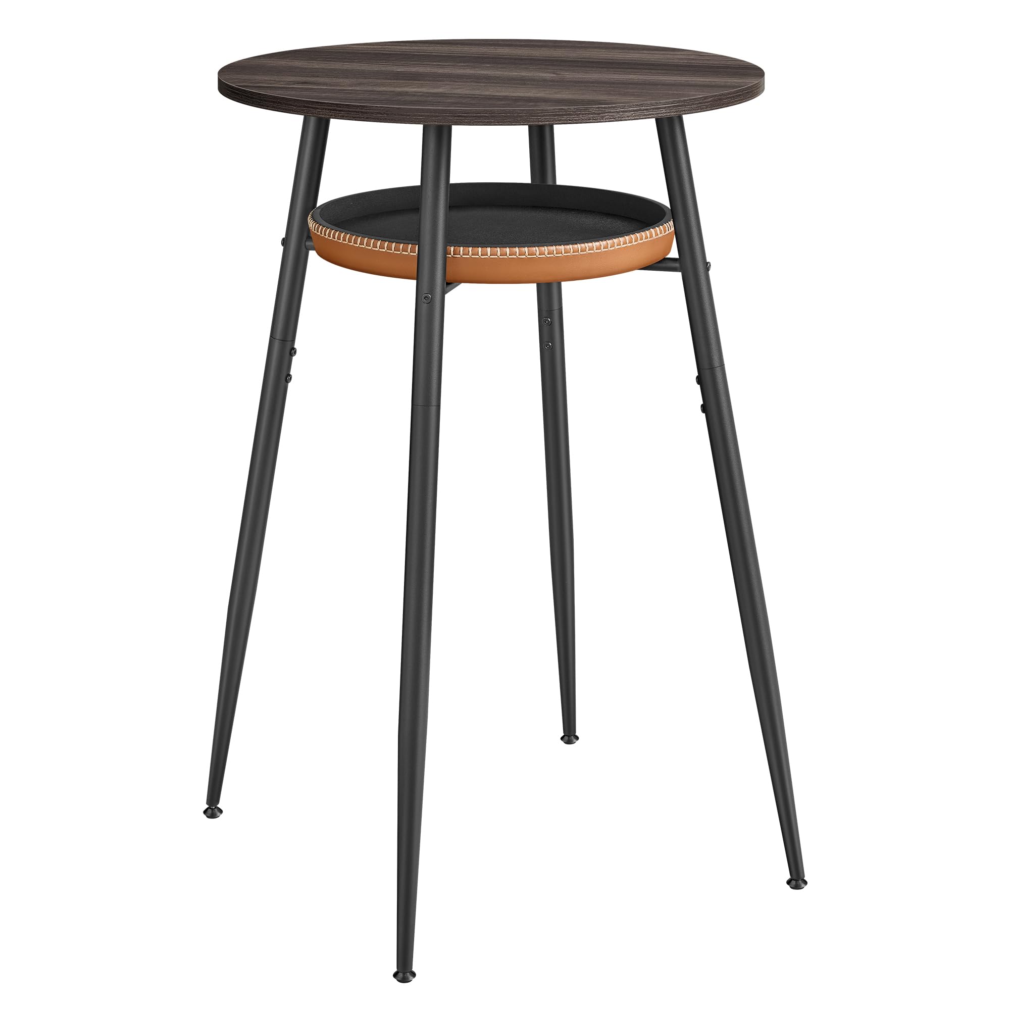 Bar Table with Storage, Round High Pub Table, Synthetic Leather with Stitching, Mid-Century Modern, Kitchen Home Bar, Living Room, Easy Assembly, Ash Brown and Caramel Brown
