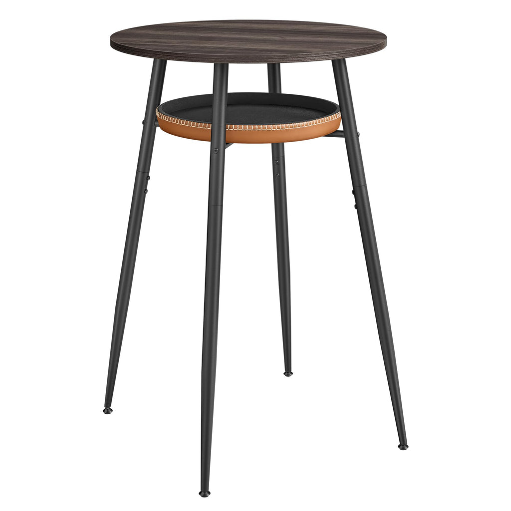 Bar Table with Storage, Round High Pub Table, Synthetic Leather with Stitching, Mid-Century Modern, Kitchen Home Bar, Living Room, Easy Assembly, Ash Brown and Caramel Brown