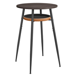 Bar Table with Storage, Round High Pub Table, Synthetic Leather with Stitching, Mid-Century Modern, Kitchen Home Bar, Living Room, Easy Assembly, Ash Brown and Caramel Brown