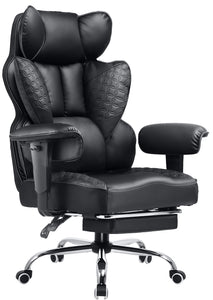 Big and Tall Office Chair Heavy Duty Wide Ergonomic Gaming Chair with Deluxe Embossing Designed Leather with Foot Rest,150°Reclining Adjustable Armrests Pocket Spring Back Support and Pillow