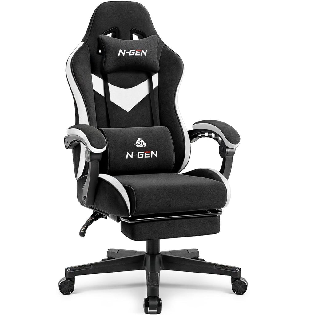 Video Gaming Chair with Footrest Lumbar Support for Home Office High Back Recliner Height Adjustable Ergonomic Comfy Fabric Computer Desk Chair (Black)