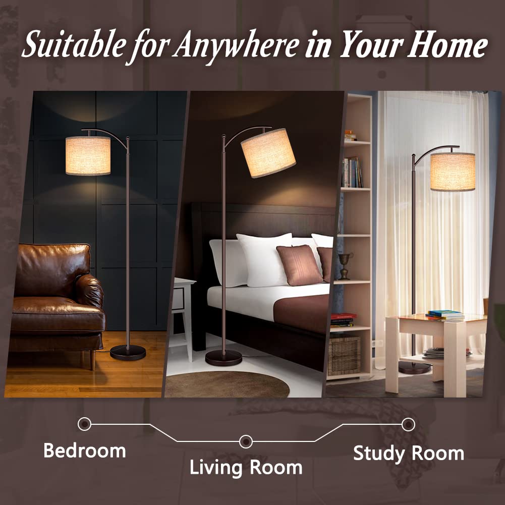 Floor Lamp for Living Room, LED Tall Industrial Standing Lamp Reading for Bedroom, Office (9W LED Bulb, Beige Lampshade Included) -Oil-Rubbed Bronze