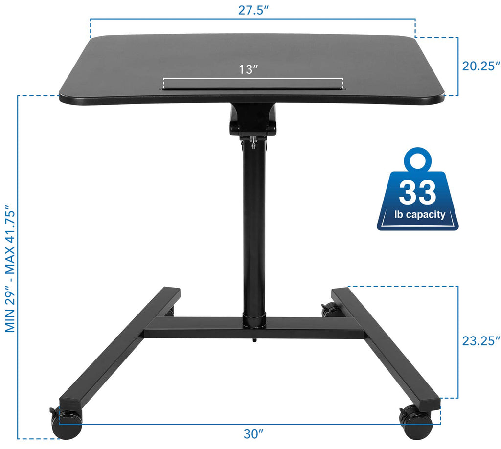Mobile Standing Laptop Desk, Height Adjustable Rolling Sit Stand Workstation with Casters, 27.5 Wide with Gas Spring Lift Mechanism, Black