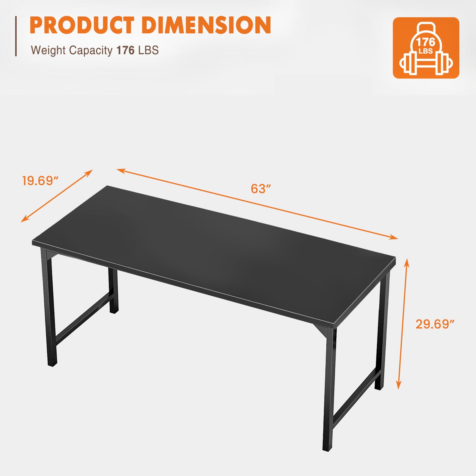 Small Computer Office Desk 63 Inch Student Study Writing Work with Metal Frame Wood Tabletop Modern Simple Home Bedroom PC Table Durable and Easy Assembly, Black