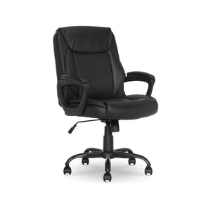 Classic Puresoft PU Padded Mid-Back Office Desk Chair with Armrest, Easy Assembly, Sturdy Metal Base, Wheels, 275lb Support, 26