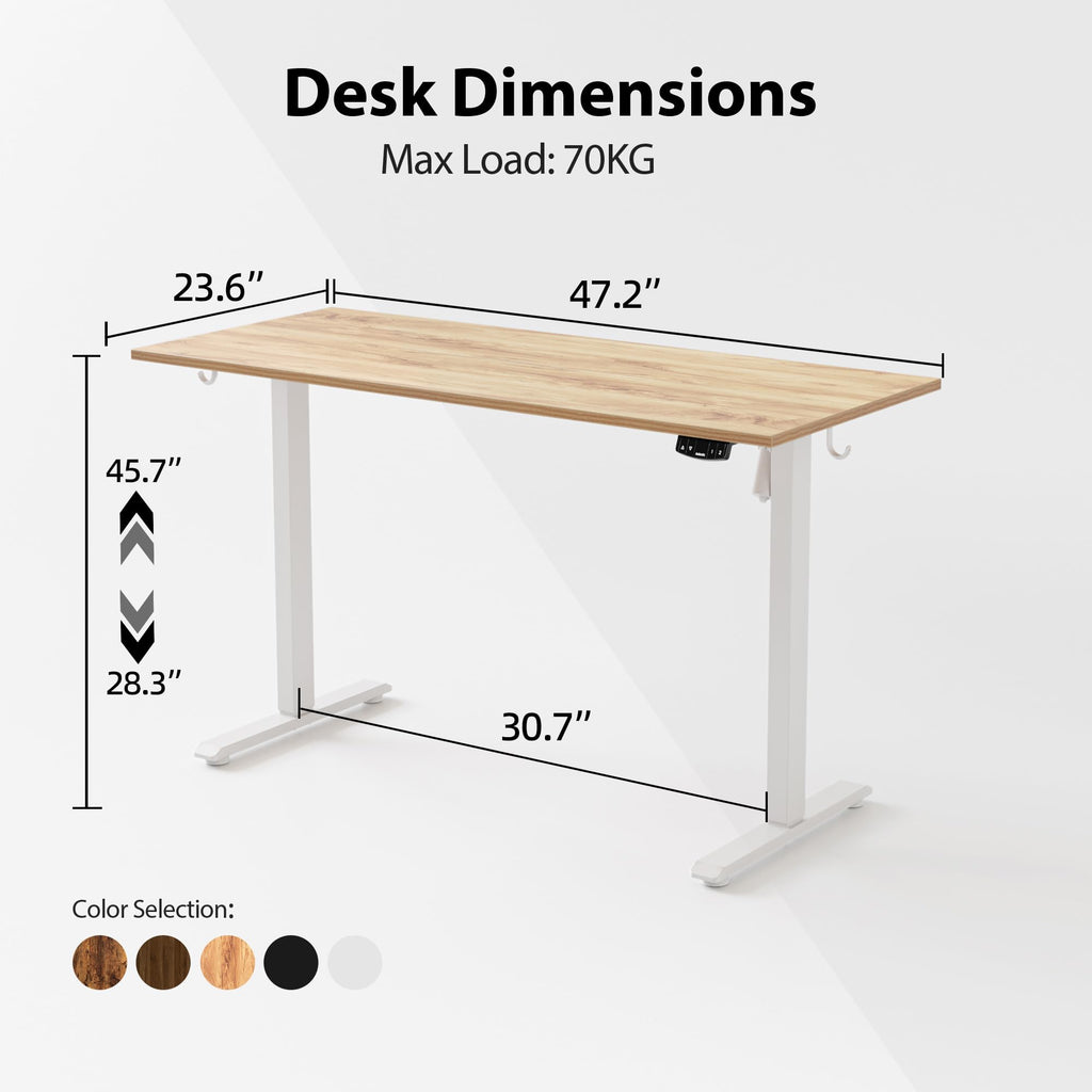 Electric Standing Desk, 48 x 24 Inches, Light Rustic Brown