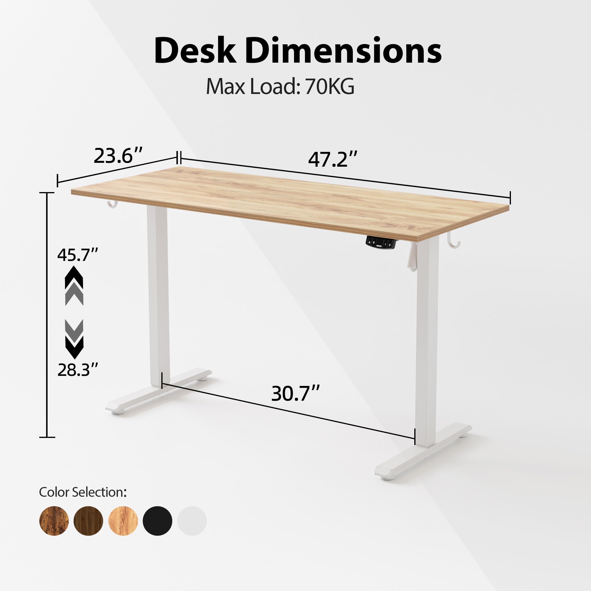 Electric Standing Desk, 48 x 24 Inches, Light Rustic Brown