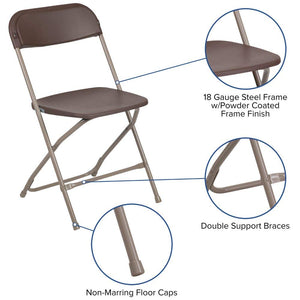 Hercules™ Series Plastic Folding Chair - Brown - 2 Pack 650LB Weight Capacity Comfortable Event Chair-Lightweight Folding Chair