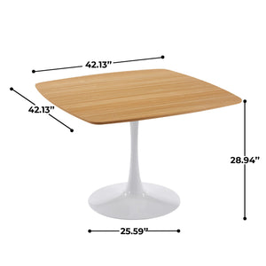 42 Inch Square Tulip Dining Table for 2-6 Person, Modern Mid-Century Kitchen Table with MDF Top & Oak Finish, Small Space Table for Apartment, Bistro, Cafe, Office and Living Room