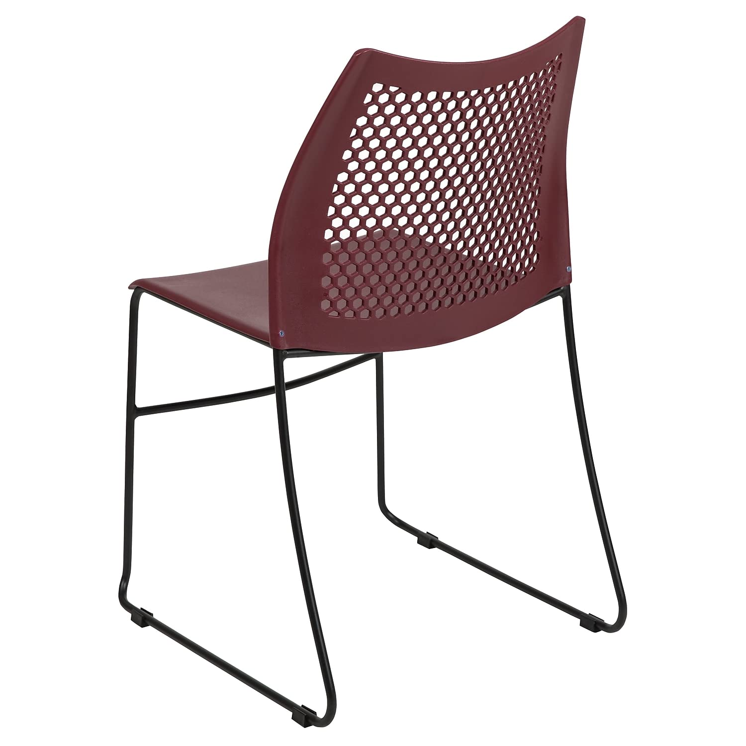 5 Pack 661 lb. Capacity Burgundy Stack Chair with Air-Vent Back and Black Powder Coated Sled Base