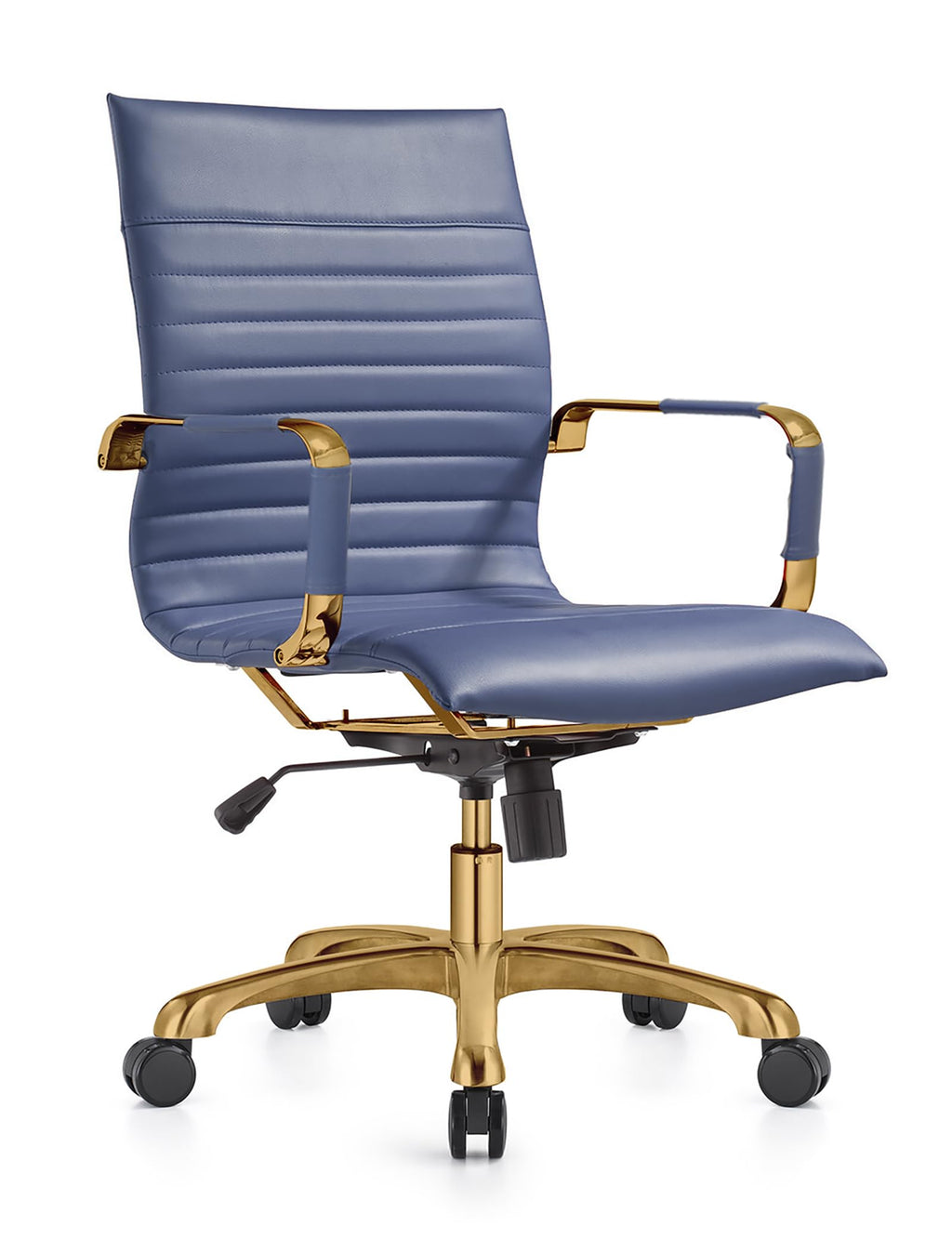 Qty 2 Modern Ergonomic Executive Office Chair, High-Back Leather Conference Desk Chair with Adjustable Height, Tilt Control, 360° Swivel & Gold Frame for Home Office