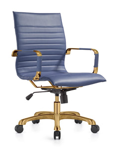 Qty 2 Modern Ergonomic Executive Office Chair, High-Back Leather Conference Desk Chair with Adjustable Height, Tilt Control, 360° Swivel & Gold Frame for Home Office