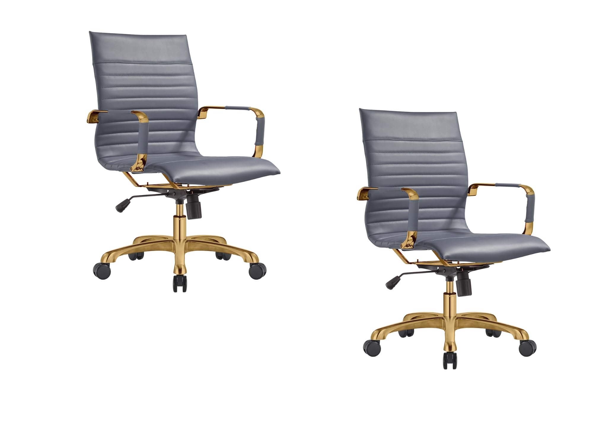 Qty 2 Modern Ergonomic Executive Office Chair, High-Back Leather Conference Desk Chair with Adjustable Height, Tilt Control, 360° Swivel & Gold Frame for Home Office