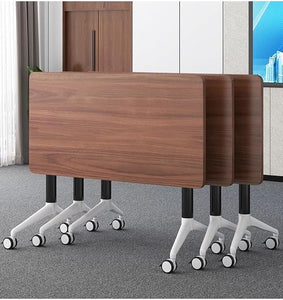 Conference Table Foldable Meeting Tables, Mobile Training Table with Wheels, Flip Top Rolling Seminar Meeting Table for Office,Meeting Room,classr (Dark Walnut, 47.2×23.6×29.5in)