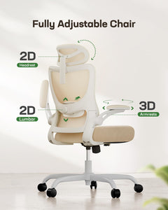 Ergonomic Office Chair: Office Computer Desk Chair with High Back Mesh and Adjustable Lumbar Support Rolling Work Swivel Task Chairs with Wheel 3D Armrests and Headrest (White)