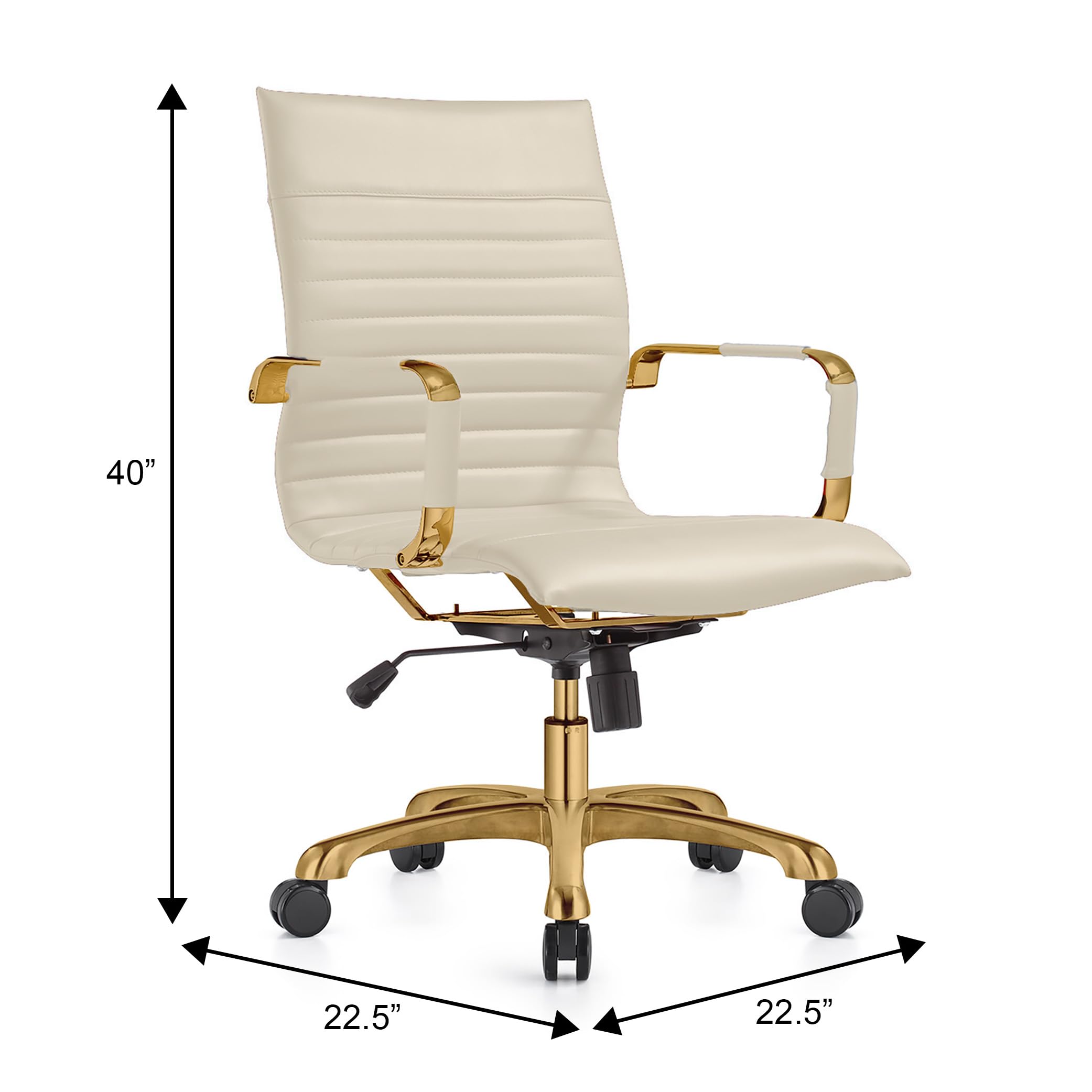 Qty 2 Modern Ergonomic Executive Office Chair, High-Back Leather Conference Desk Chair with Adjustable Height, Tilt Control, 360° Swivel & Gold Frame for Home Office