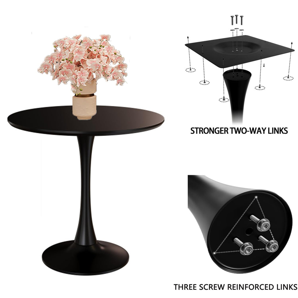 24" Tulip Table for 1-2 Persons Modern Round Dining Room Table, Mid-Century Modern Black Small Kitchen Table with MDF Wooden Top, Leisure Coffee Table for Living Room, Dining Room, Office