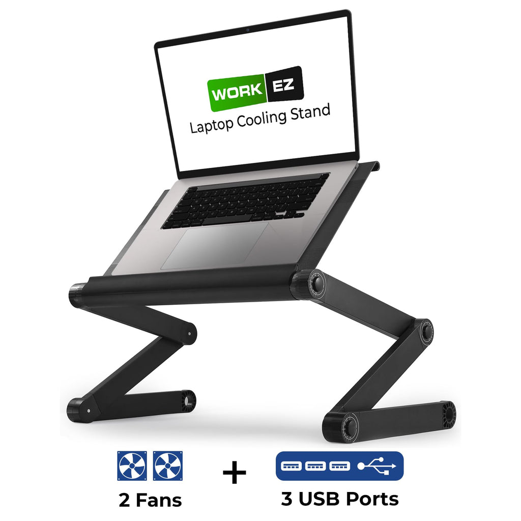 Executive Laptop Cooling Stand, Adjustable Desk for Bed, Foldable with 2 Fans & 3 USB Ports, Computer Lap Desk, PC Holder for Bed, Ergonomic Table Stand, Home Office Supplies, Black