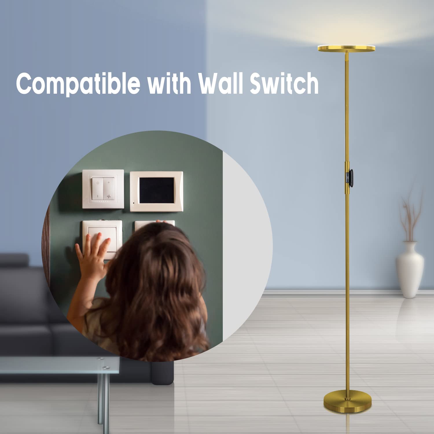 Floor Lamp,30W/2400LM Sky LED Modern Torchiere 3 Color Temperatures Super Bright Floor Lamps-Tall Standing Pole Light with Remote & Touch Control for Living Room,Bed Room,Office (Brushed Gold)