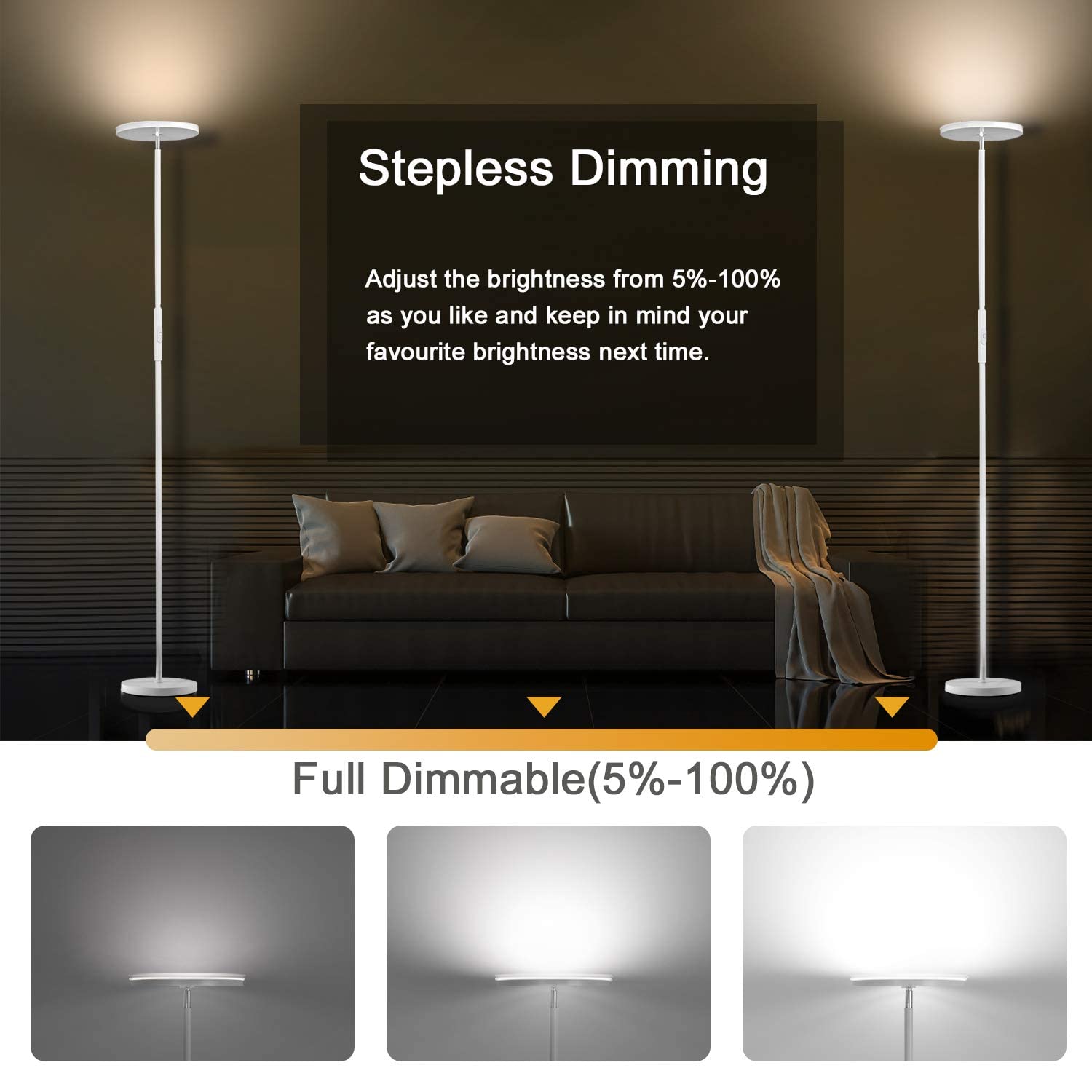 Floor Lamp,30W/2400LM Sky LED Modern Torchiere 3 Color Temperatures Super Bright -Tall Standing Pole Light with Remote & Touch Control for Living Room,Bed Room,Office (Pearl White)