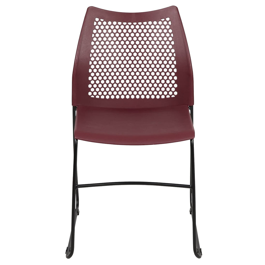 5 Pack 661 lb. Capacity Burgundy Stack Chair with Air-Vent Back and Black Powder Coated Sled Base