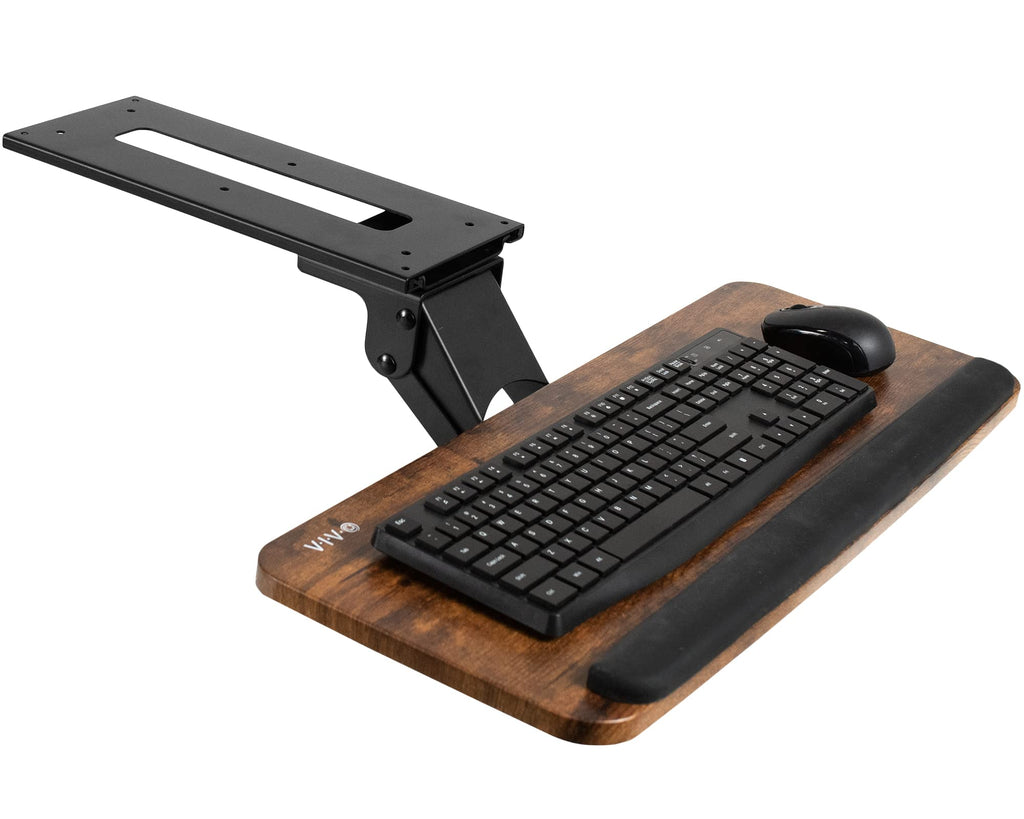 Adjustable Computer Keyboard and Mouse Platform Tray, Ergonomic Under Table Desk Mount Drawer Underdesk Shelf, Rustic Vintage Brown, MOUNT-KB03N