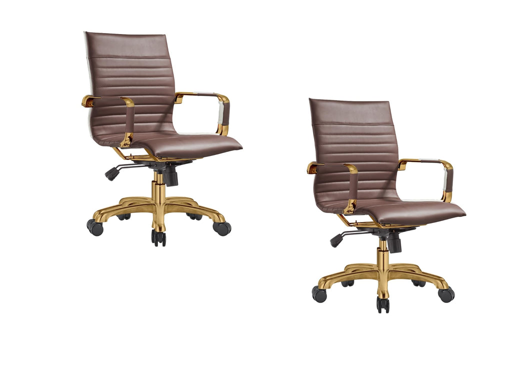 Qty 2 Modern Ergonomic Executive Office Chair, High-Back Leather Conference Desk Chair with Adjustable Height, Tilt Control, 360° Swivel & Gold Frame for Home Office