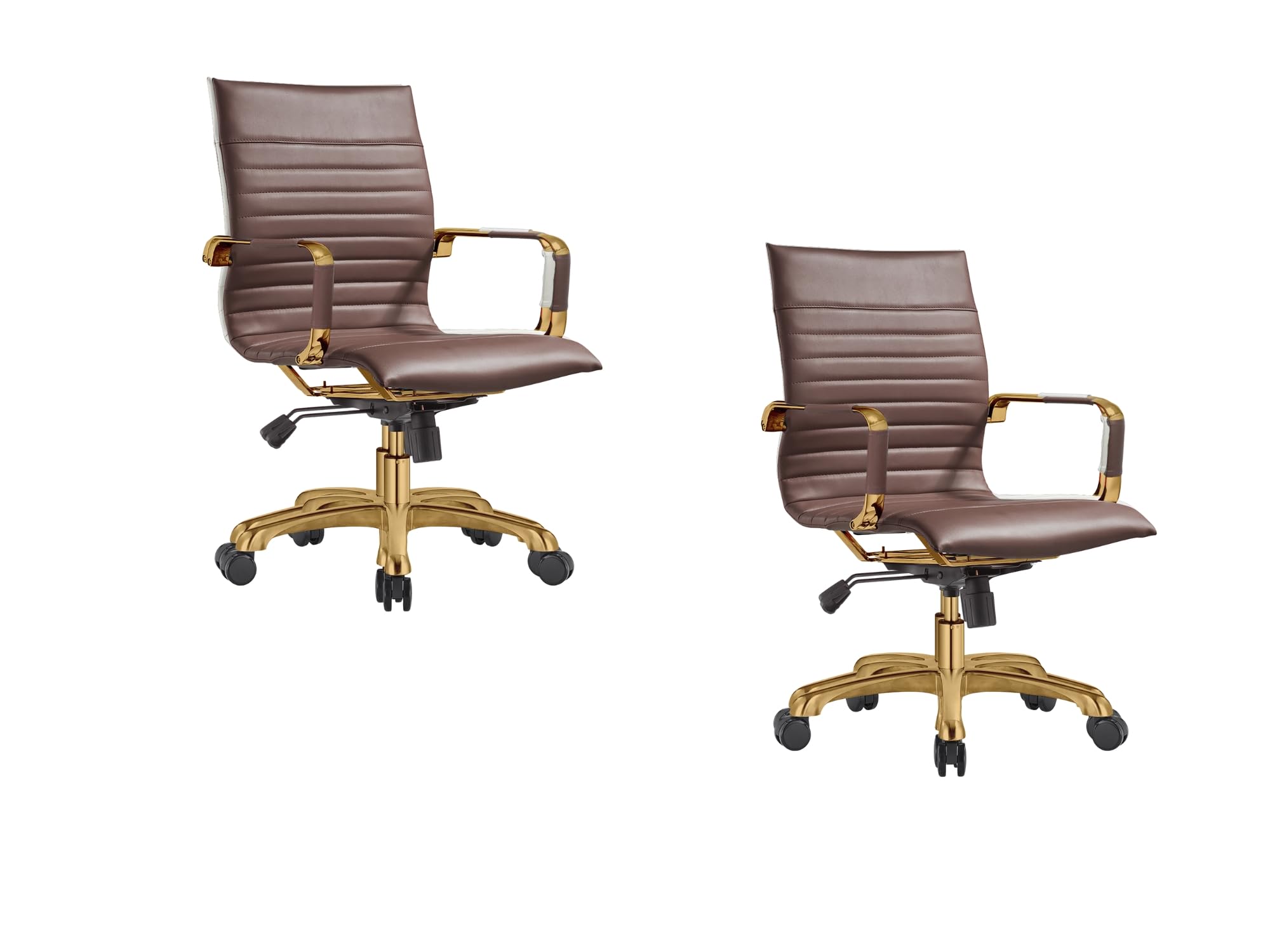 Qty 2 Modern Ergonomic Executive Office Chair, High-Back Leather Conference Desk Chair with Adjustable Height, Tilt Control, 360° Swivel & Gold Frame for Home Office