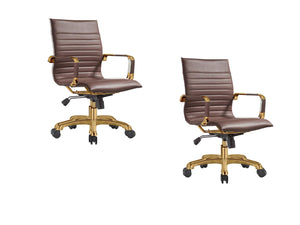 Qty 2 Modern Ergonomic Executive Office Chair, High-Back Leather Conference Desk Chair with Adjustable Height, Tilt Control, 360° Swivel & Gold Frame for Home Office