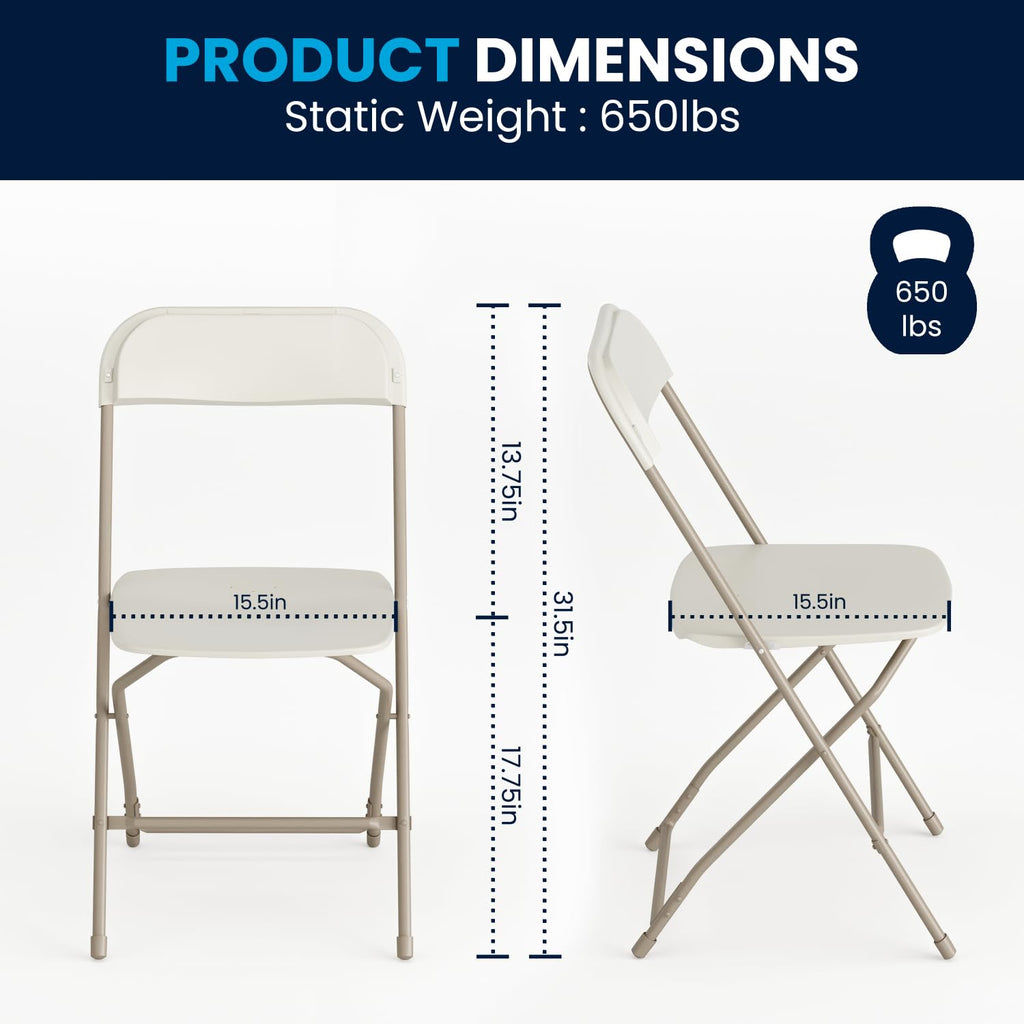 Set of 10, Beige,  Hercules Series Plastic Folding Chairs for Parties and Weddings, Stackable Commercial Event Seats,
