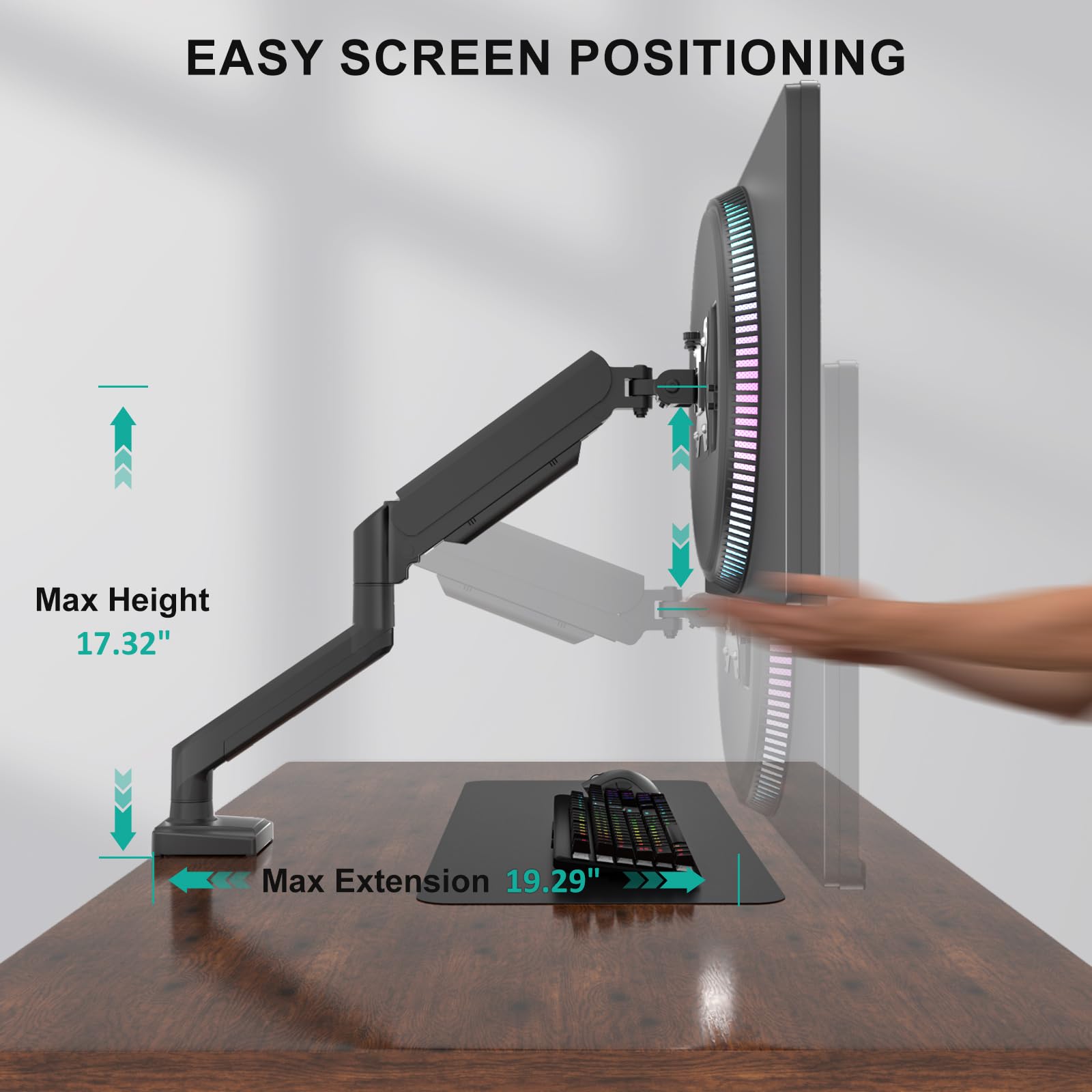 Single Monitor Mount for 13-34 inch Screens, Adjustable Single Monitors Arm, Regular Screen up to 32 inch, 26.4lbs, Computer Monitor Stand for Desk, VESA 75/100mm (GSMP001N), Black