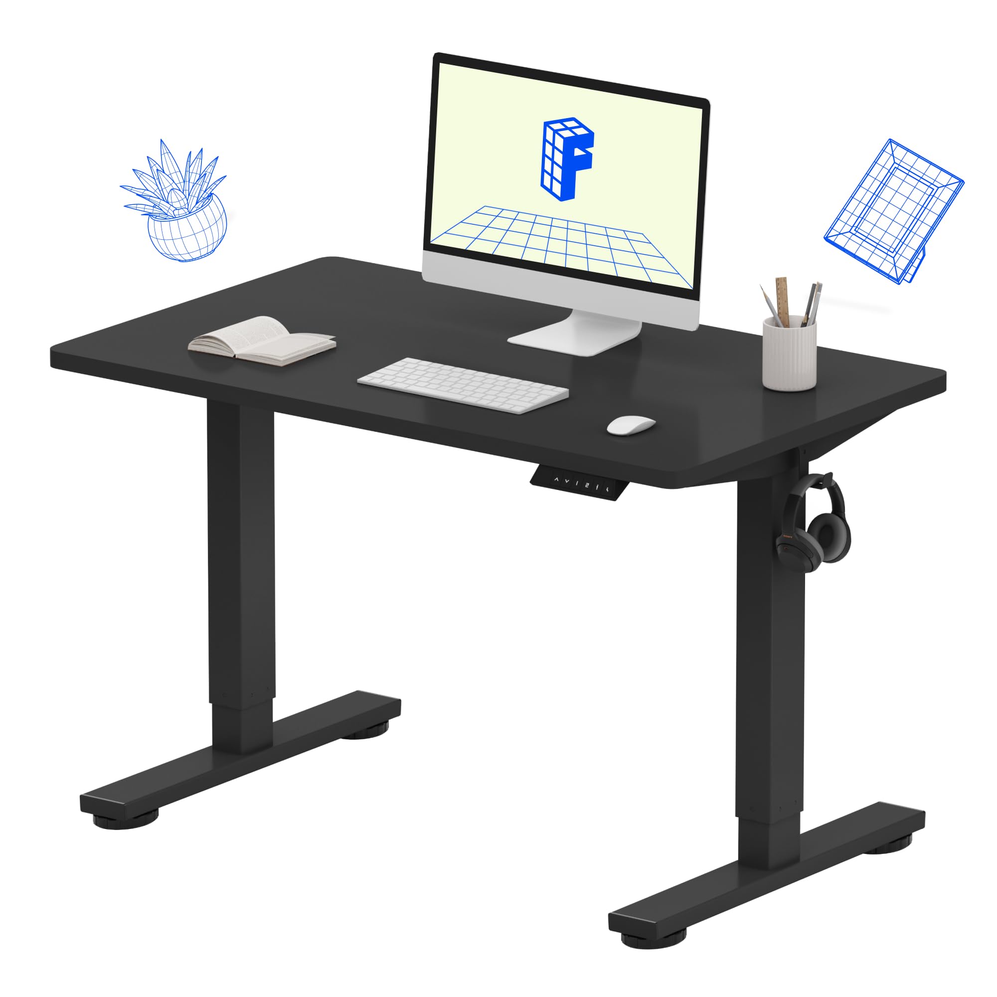 EN1 One-Piece Standing Desk, Electric Adjustable with 4 Memory Presets, 176 LBS Capacity, Stable & Quiet, Seamless Desktop for Home Office & Dual Monitors, 40